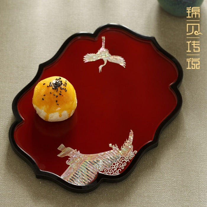 Luodian Lacquer Tea Tray - Solid Wood Tea Ceremony Table