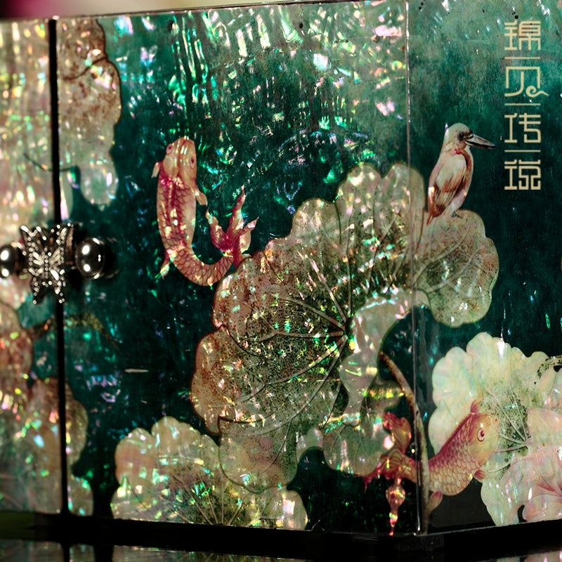 Chinese intangible cultural heritage handmade snail lacquer wood jewelry box, earrings necklace jewelry storage box