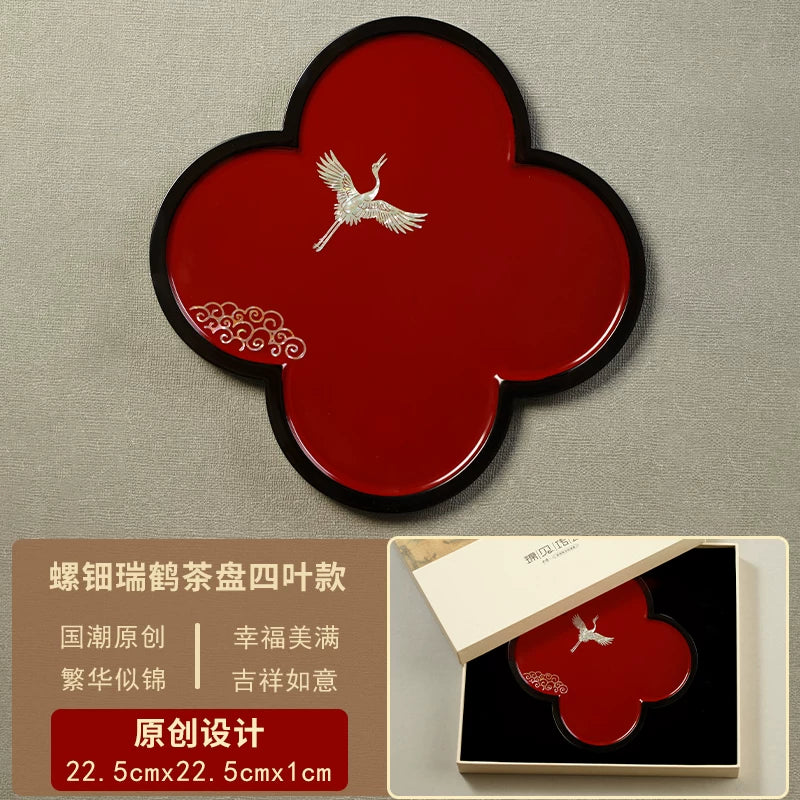 Luodian Lacquer Tea Tray - Solid Wood Tea Ceremony Table