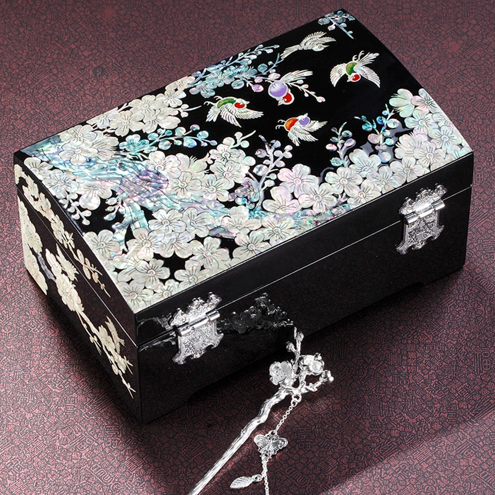 Intangible Cultural Heritage Lacquer Jewelry Box High-end Delicate Storage Box Wooden Wedding Gift Dowry Box