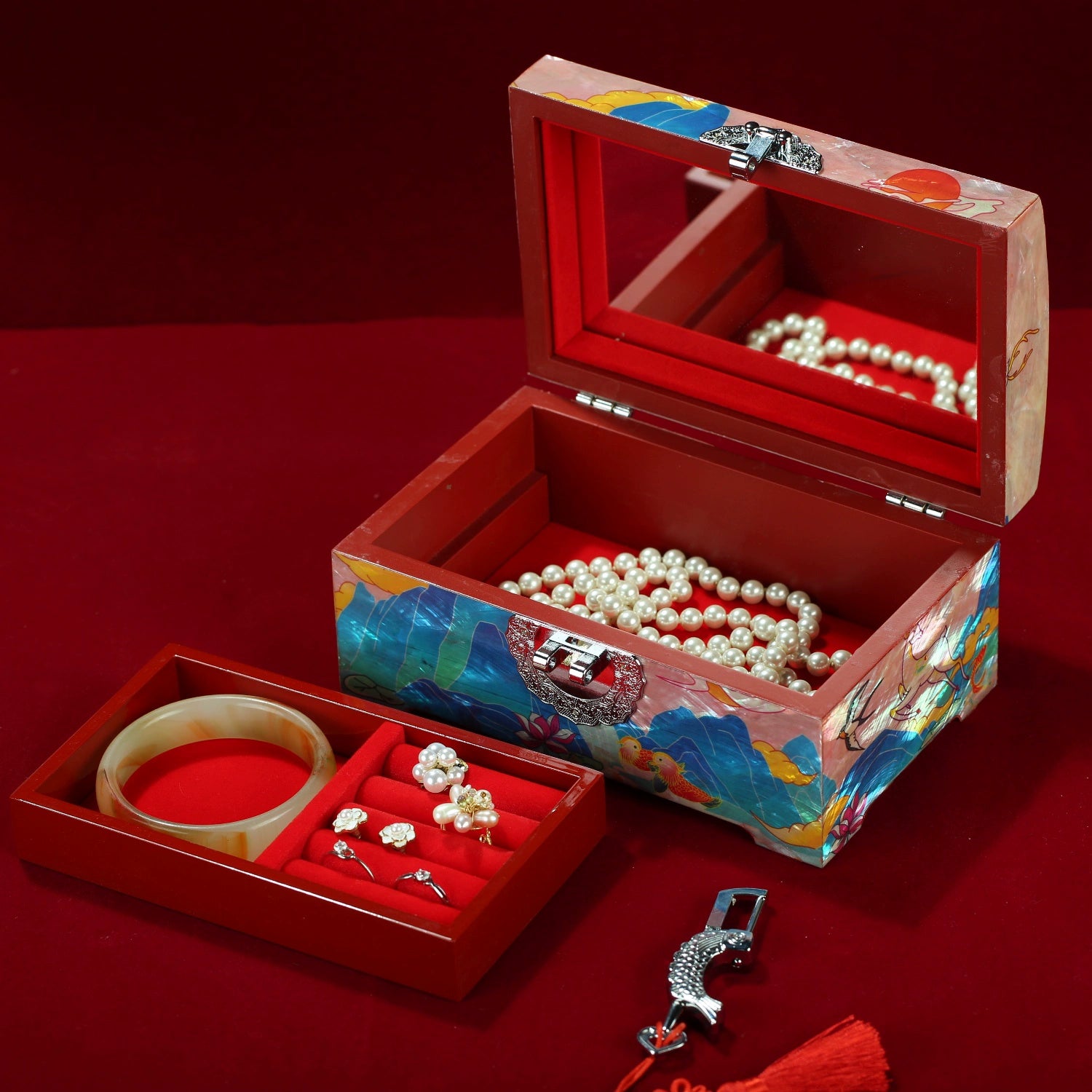 Nine-color deer snail jewelry box, shell intangible cultural heritage, wedding gift jewelry, storage box