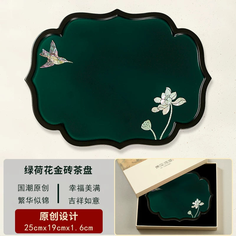 Luodian Lacquer Tea Tray - Solid Wood Tea Ceremony Table