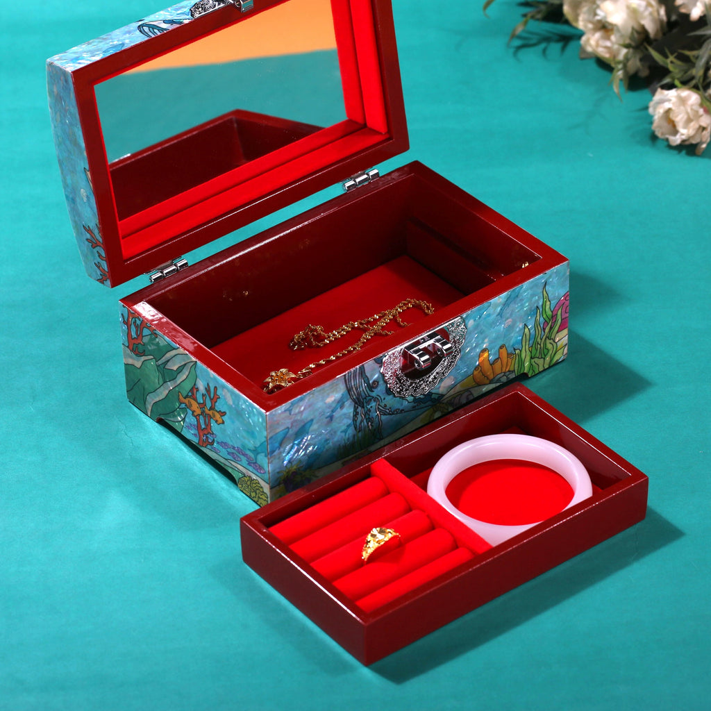 Double-Layer Luodian Lacquerware Jewelry Box - Ocean Love Design