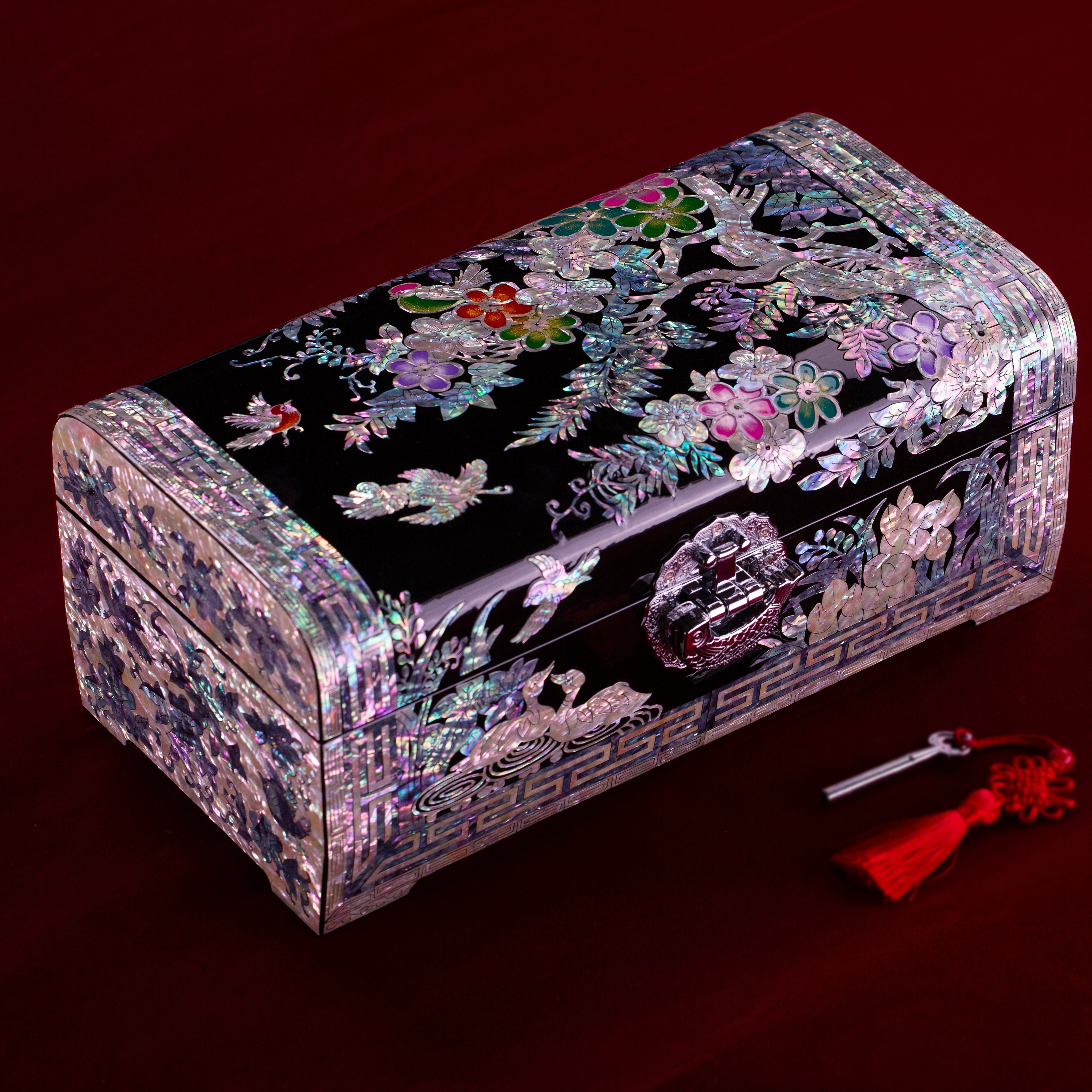 Luodian Lacquer Wedding Jewelry Box - Wooden Storage