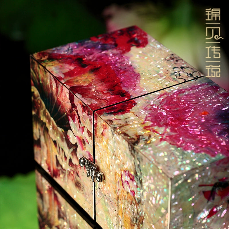 Chinese intangible cultural heritage handmade snail lacquer wood jewelry box, earrings necklace jewelry storage box