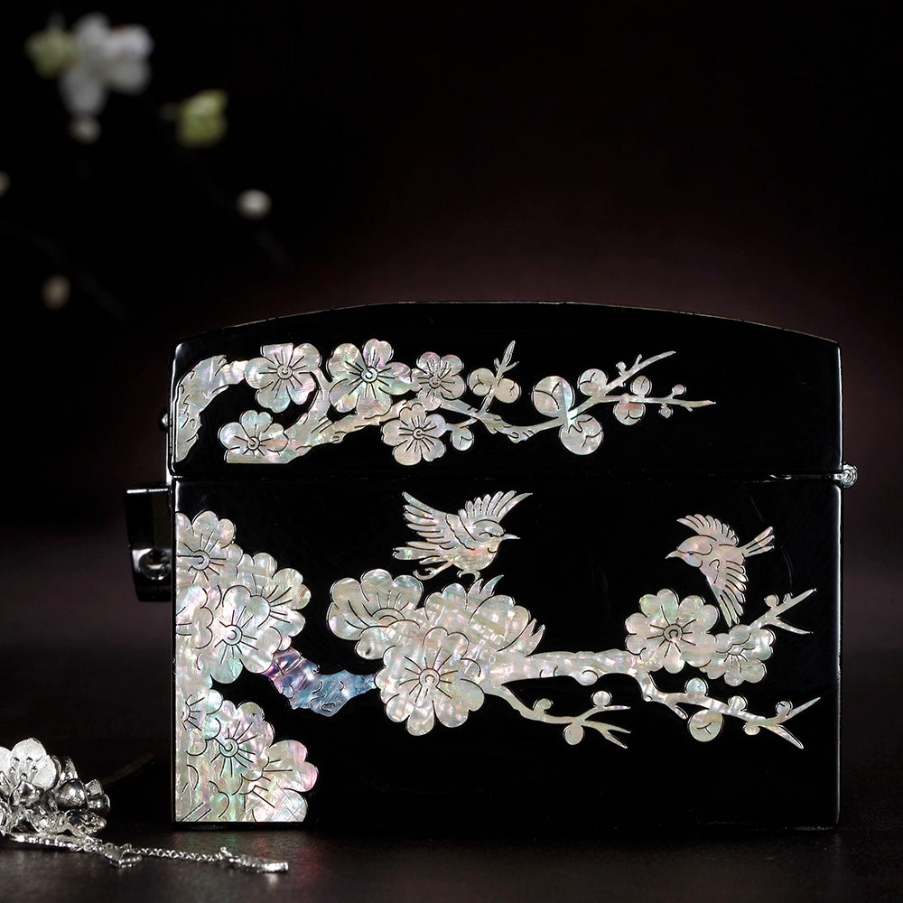 Intangible Cultural Heritage Lacquer Jewelry Box High-end Delicate Storage Box Wooden Wedding Gift Dowry Box