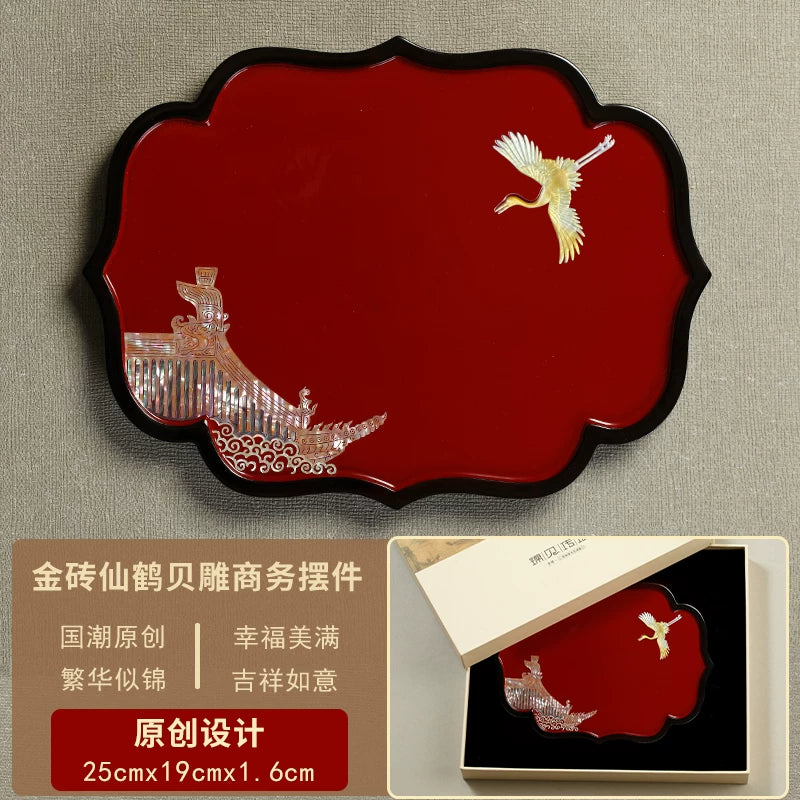 Luodian Lacquer Tea Tray - Solid Wood Tea Ceremony Table