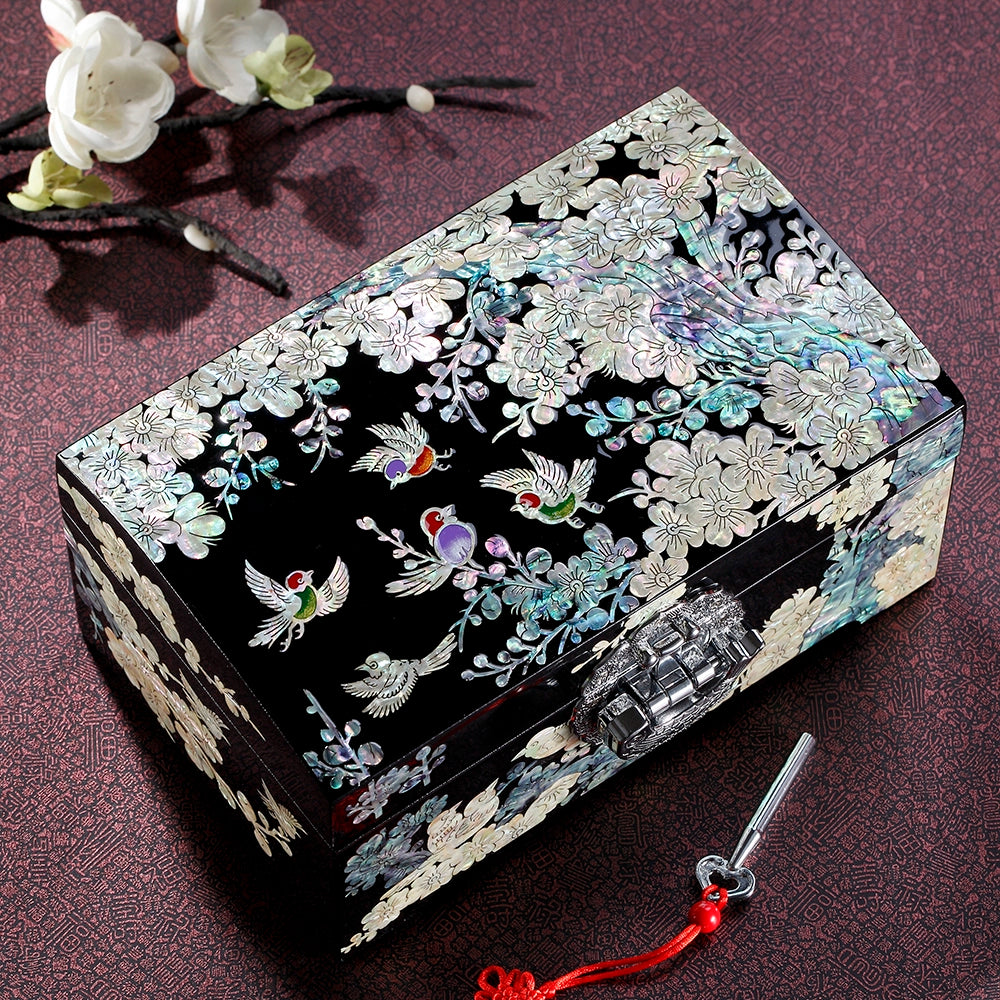 Intangible Cultural Heritage Lacquer Jewelry Box High-end Delicate Storage Box Wooden Wedding Gift Dowry Box