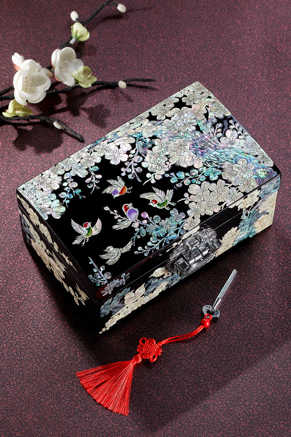 Intangible Cultural Heritage Lacquer Jewelry Box High-end Delicate Storage Box Wooden Wedding Gift Dowry Box