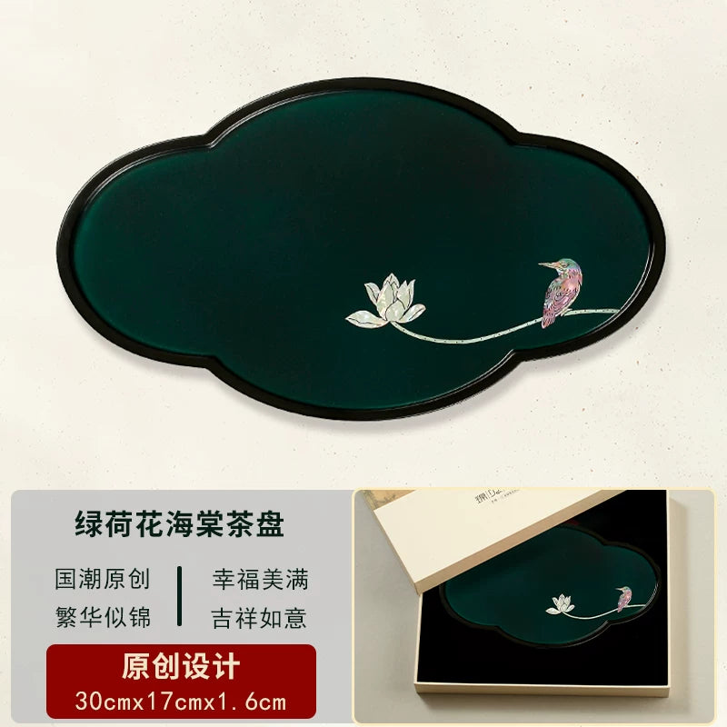 Luodian Lacquer Tea Tray - Solid Wood Tea Ceremony Table