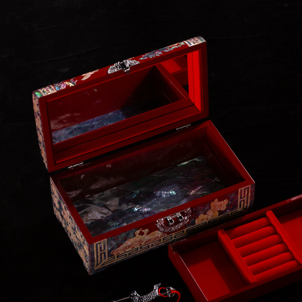 Luodian Lacquer Wedding Jewelry Box - Wooden Storage