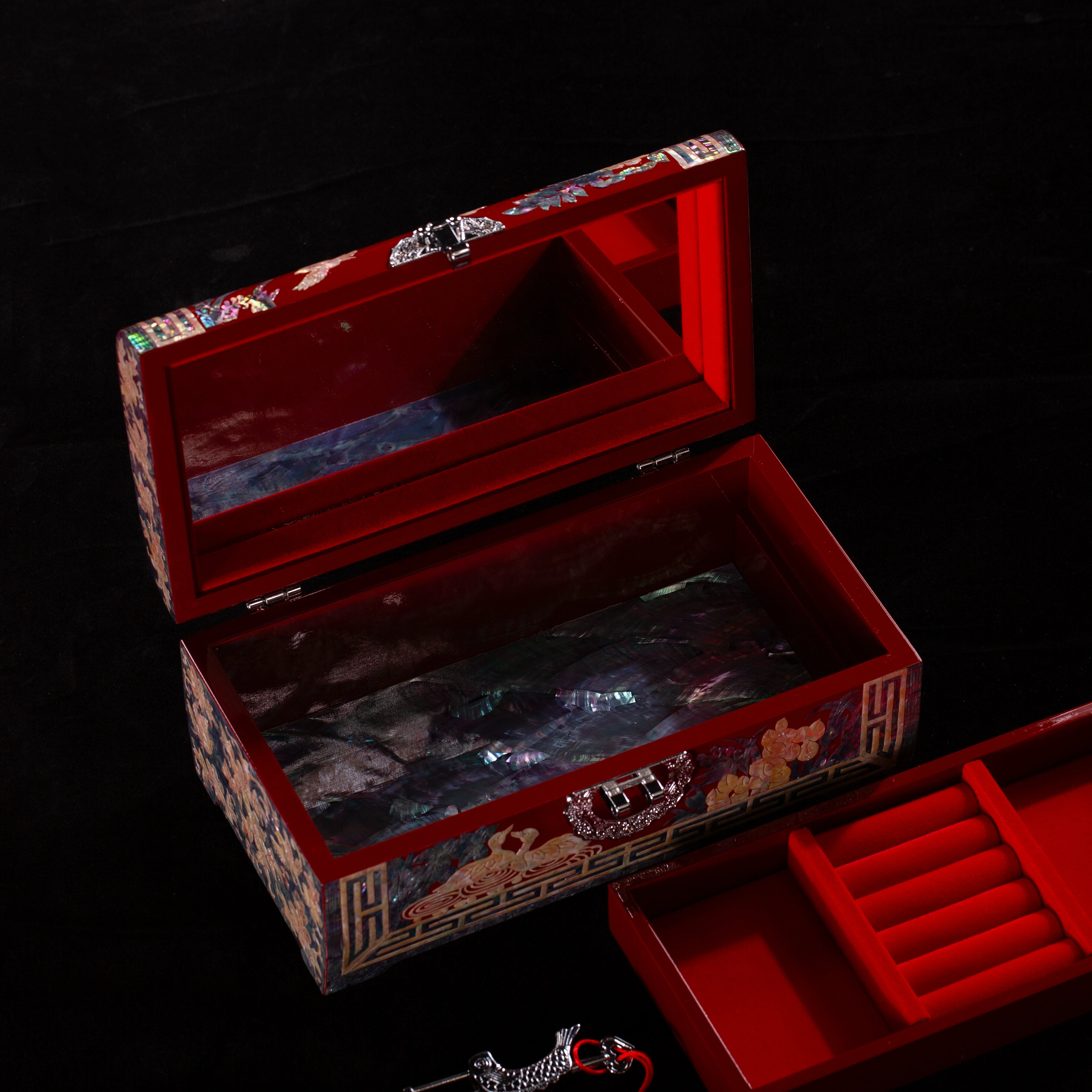 Luodian Lacquer Wedding Jewelry Box - Wooden Storage