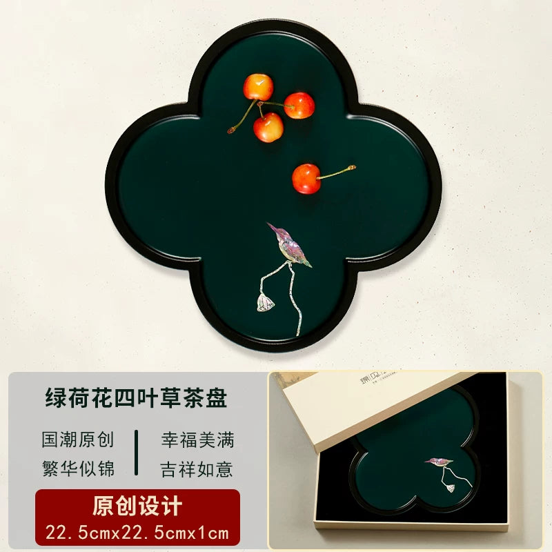 Luodian Lacquer Tea Tray - Solid Wood Tea Ceremony Table