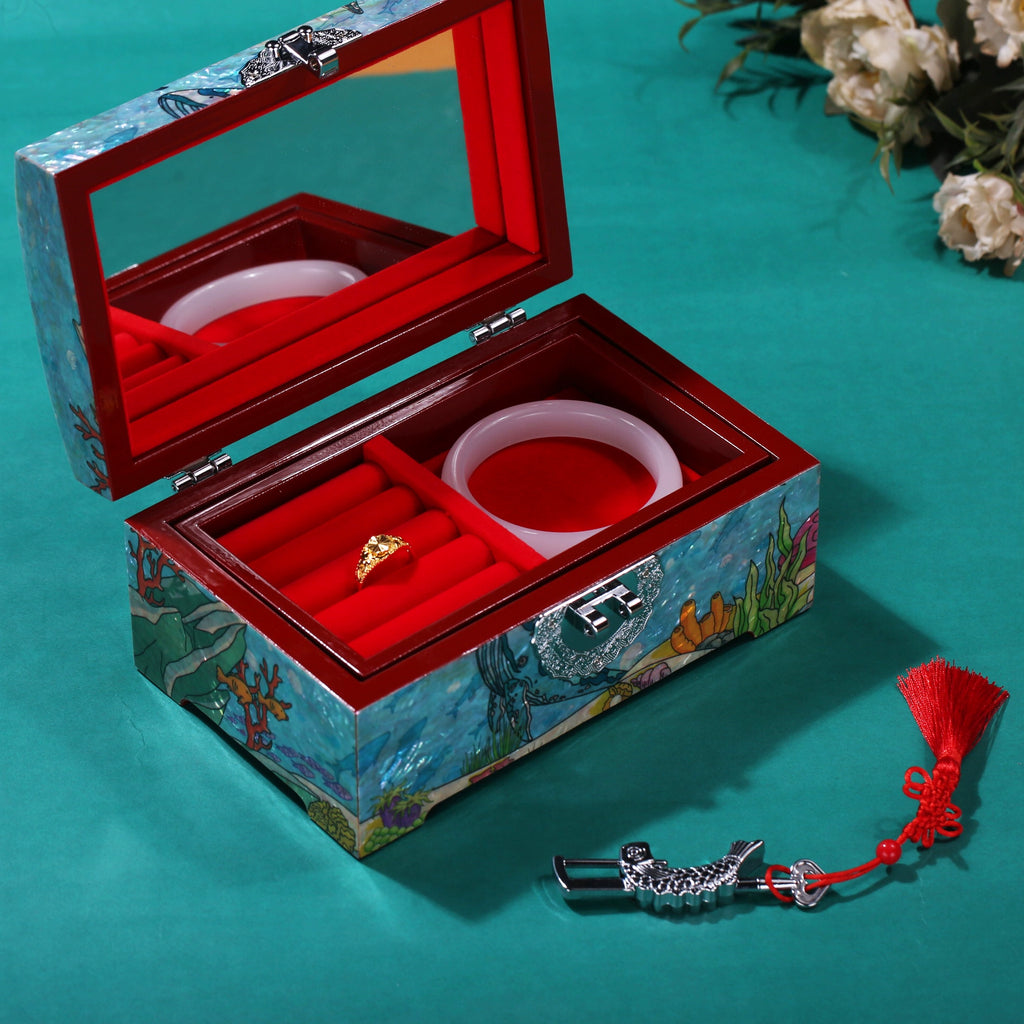 Double-Layer Luodian Lacquerware Jewelry Box - Ocean Love Design