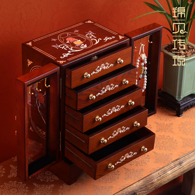 Multi-Layer Lacquer Jewelry Organizer - Large Capacity Storage