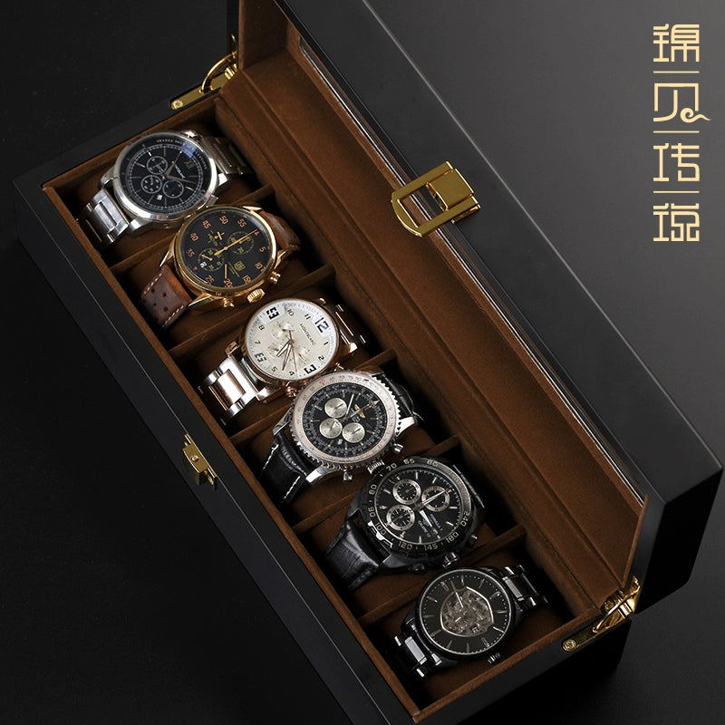 Wooden Watch Display Box - Glass Cover Storage Organizer