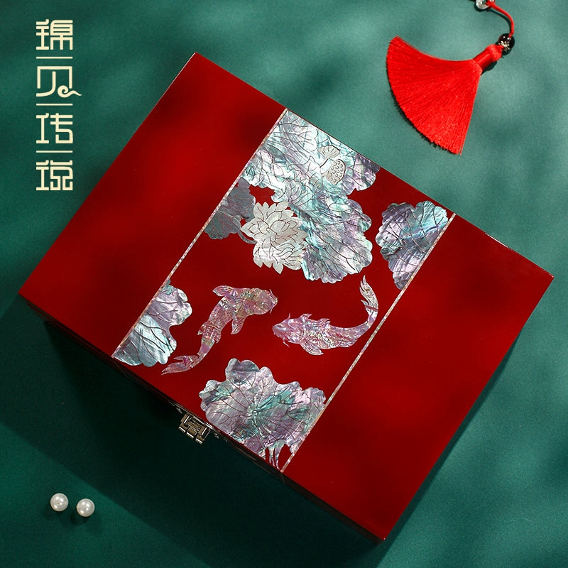 Lacquer Jewelry Box with Lock - Chinese Style Dowry Storage