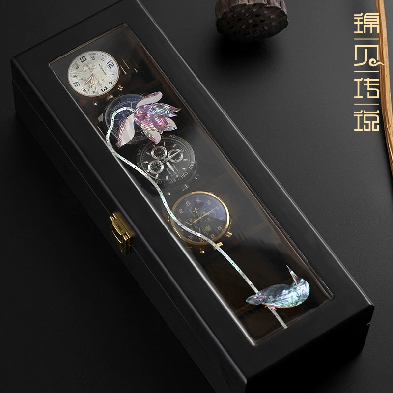 Wooden Watch Display Box - Glass Cover Storage Organizer