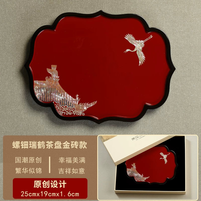 Luodian Lacquer Tea Tray - Solid Wood Tea Ceremony Table