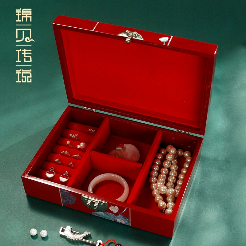 Lacquer Jewelry Box with Lock - Chinese Style Dowry Storage