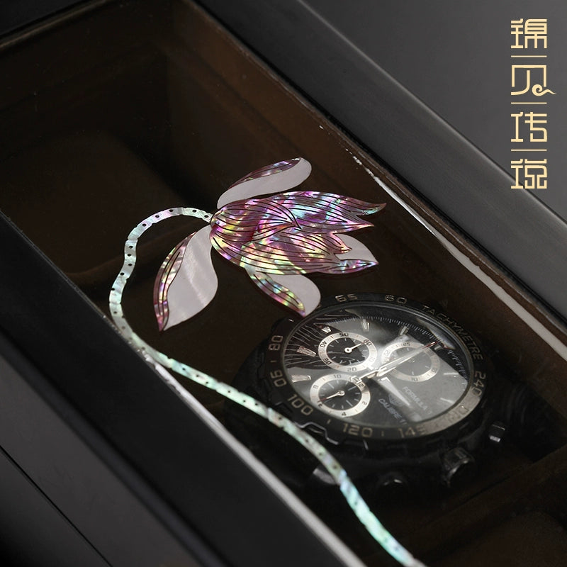 Wooden Watch Display Box - Glass Cover Storage Organizer