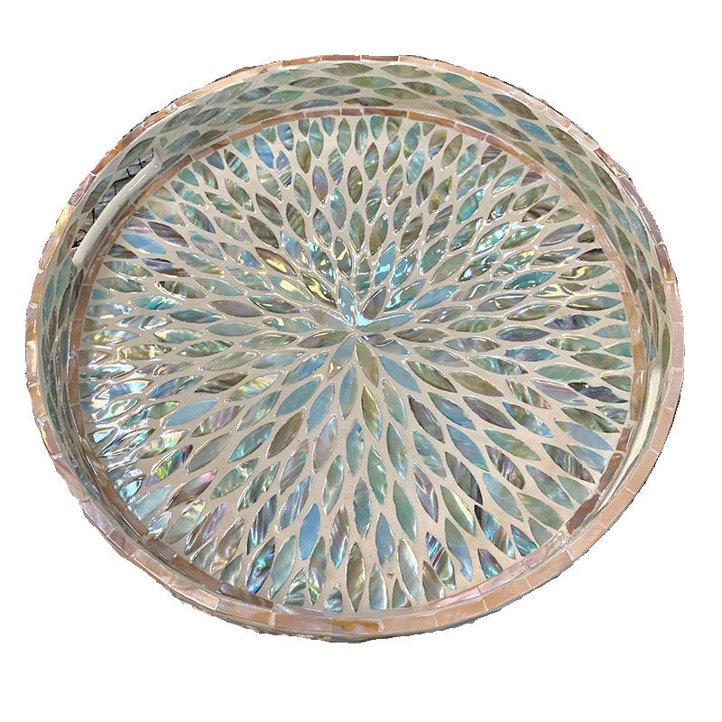 Luxury Round Shell Serving Tray - Water Blue Design