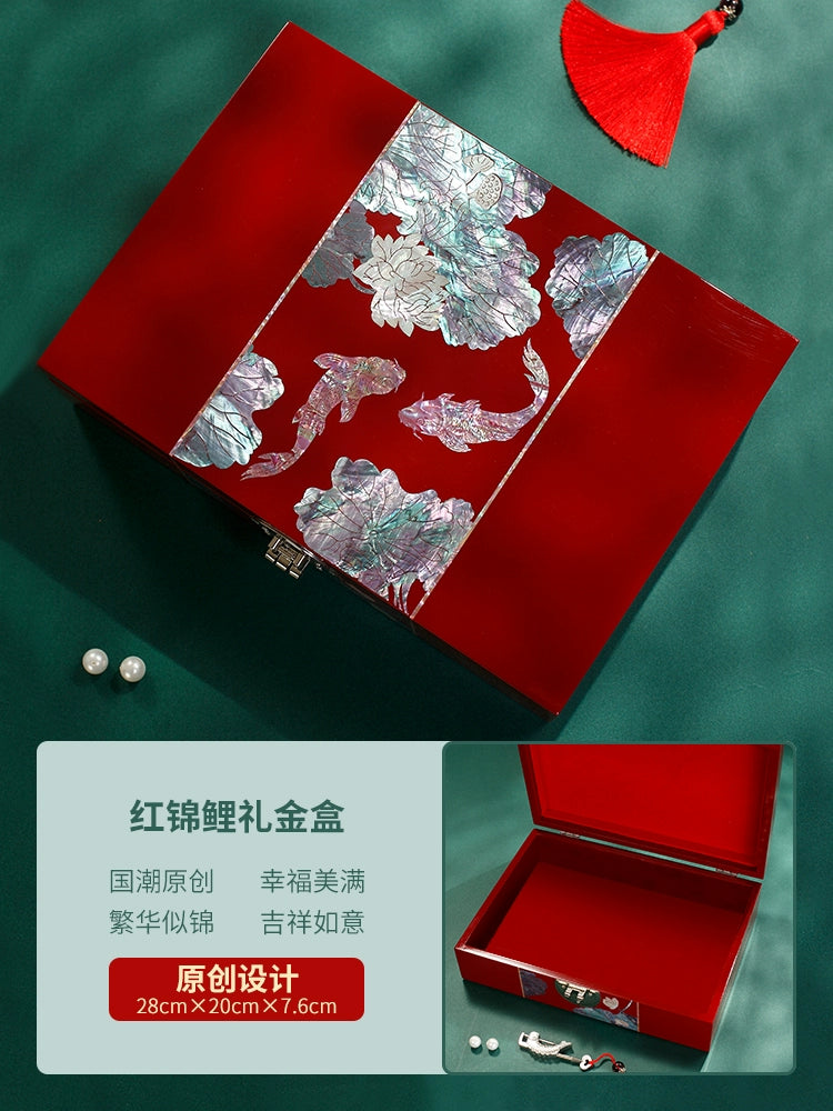 Lacquer Jewelry Box with Lock - Chinese Style Dowry Storage