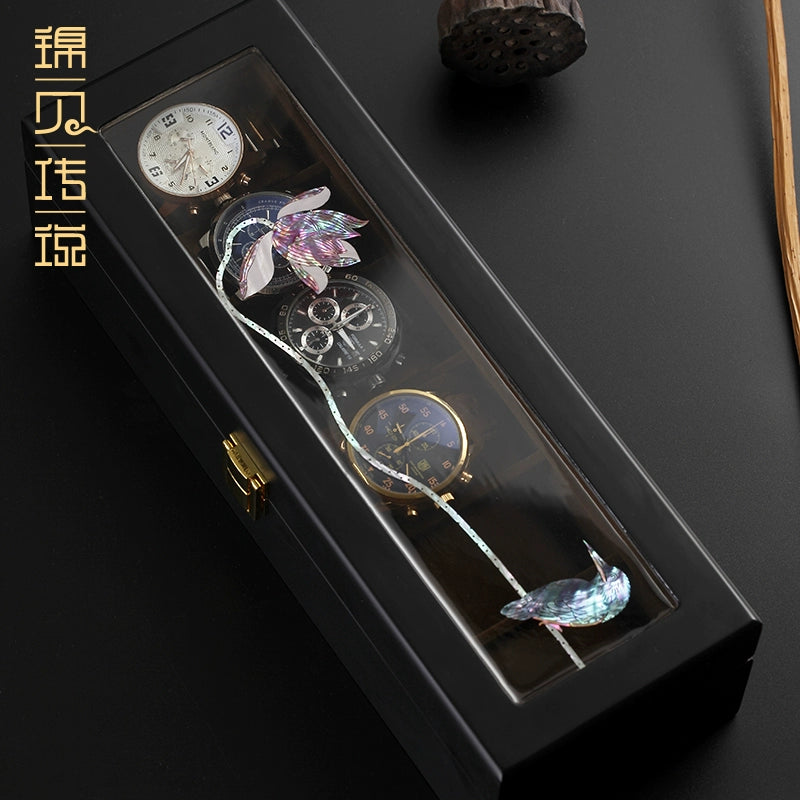 Wooden Watch Display Box - Glass Cover Storage Organizer