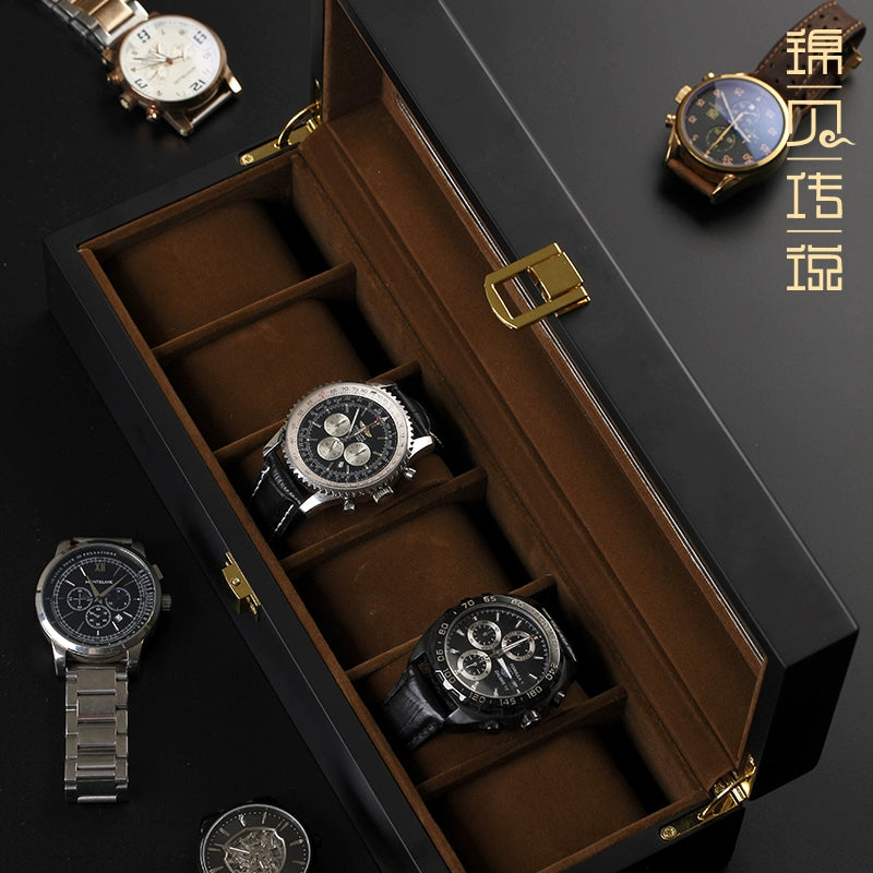 Wooden Watch Display Box - Glass Cover Storage Organizer