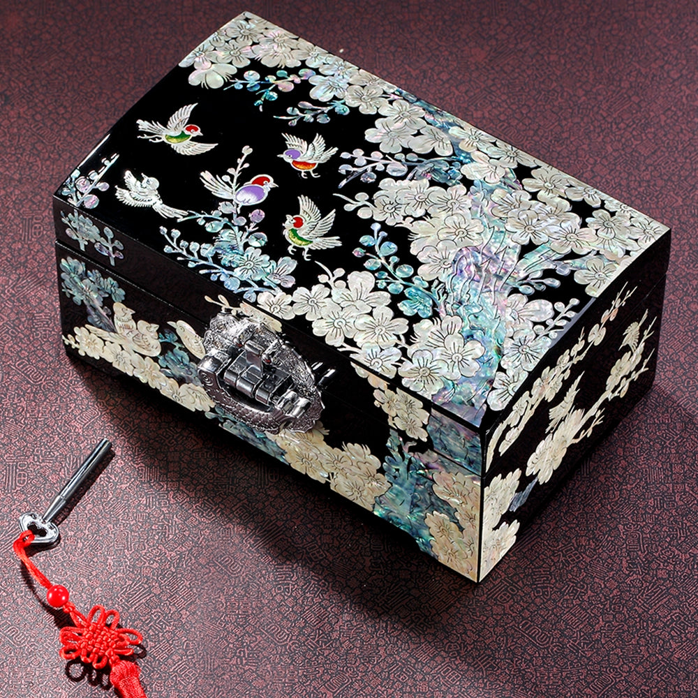 Intangible Cultural Heritage Lacquer Jewelry Box High-end Delicate Storage Box Wooden Wedding Gift Dowry Box