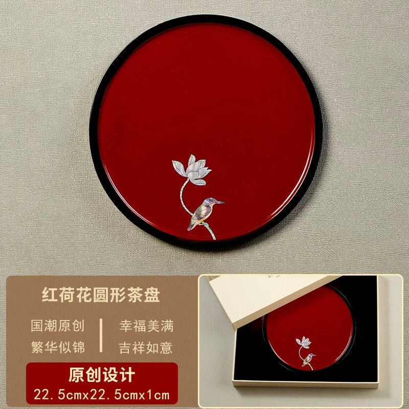 Luodian Lacquer Tea Tray - Solid Wood Tea Ceremony Table