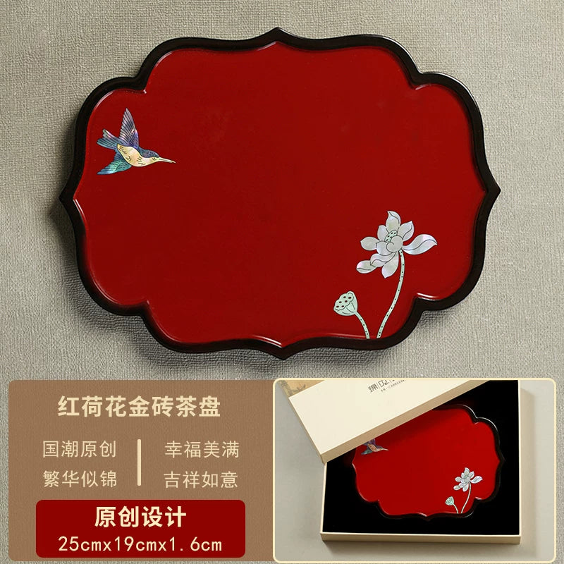 Luodian Lacquer Tea Tray - Solid Wood Tea Ceremony Table