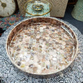 Natural Shell Tea Tray - Coffee Color Round Serving Plate