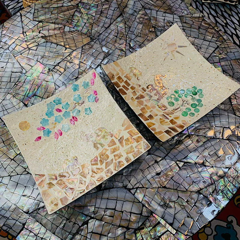 Luxury Shell Serving Plate - Chinese Style Square Tray