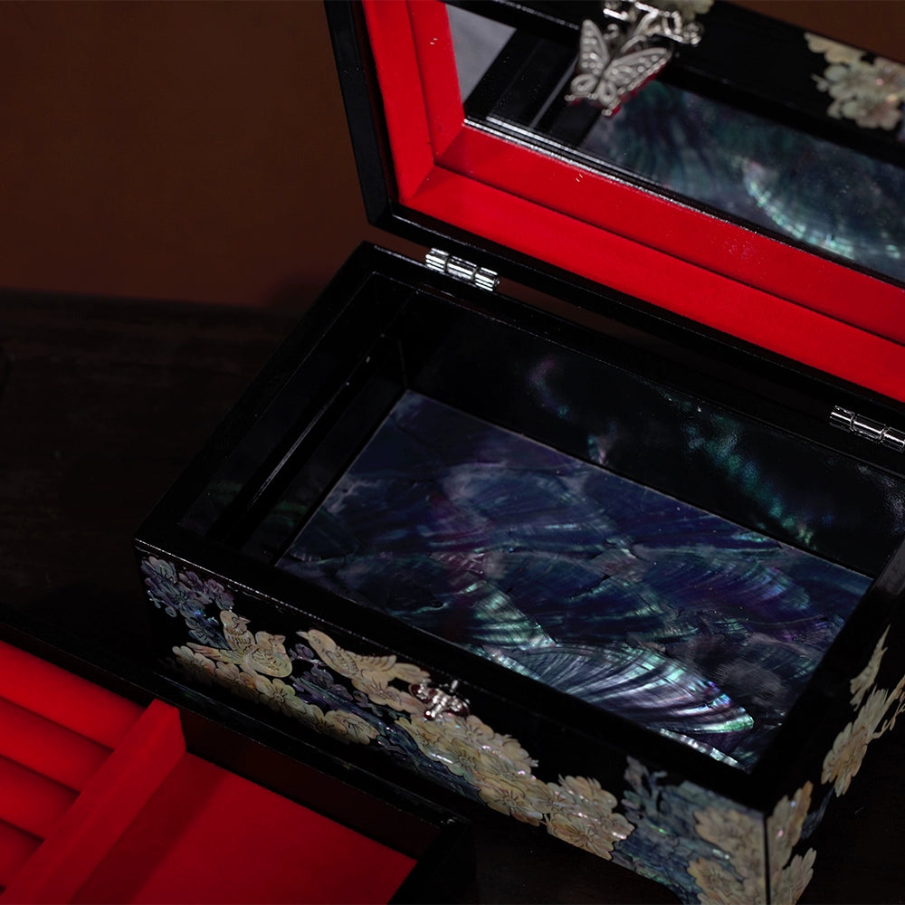 Intangible Cultural Heritage Lacquer Jewelry Box High-end Delicate Storage Box Wooden Wedding Gift Dowry Box