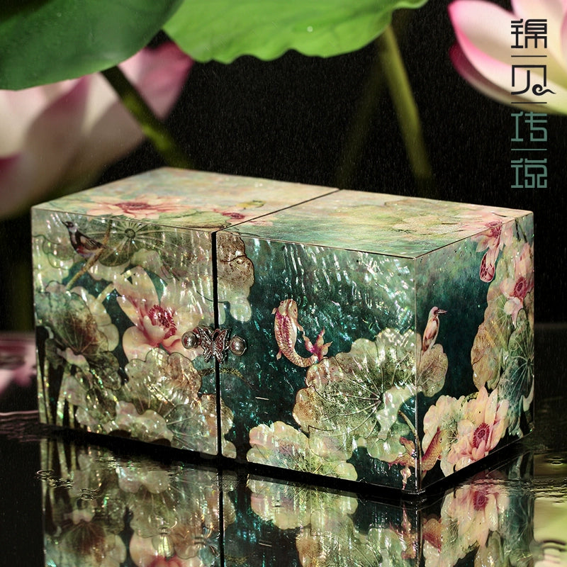 Chinese intangible cultural heritage handmade snail lacquer wood jewelry box, earrings necklace jewelry storage box