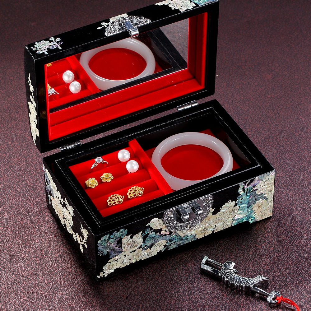 Intangible Cultural Heritage Lacquer Jewelry Box High-end Delicate Storage Box Wooden Wedding Gift Dowry Box