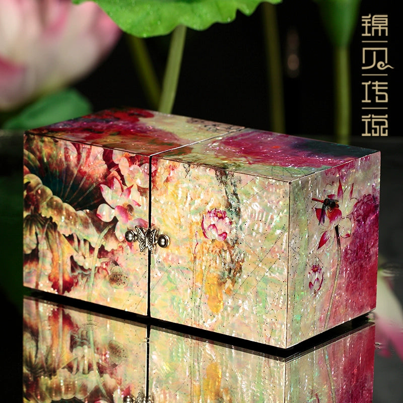 Chinese intangible cultural heritage handmade snail lacquer wood jewelry box, earrings necklace jewelry storage box