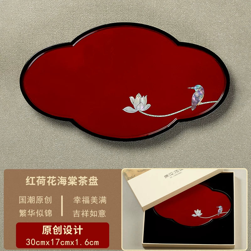 Luodian Lacquer Tea Tray - Solid Wood Tea Ceremony Table