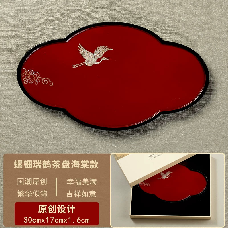 Luodian Lacquer Tea Tray - Solid Wood Tea Ceremony Table