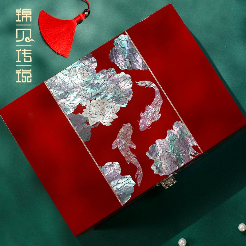 Lacquer Jewelry Box with Lock - Chinese Style Dowry Storage