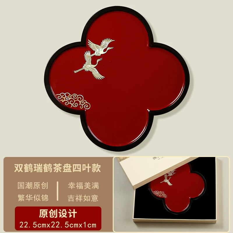 Luodian Lacquer Tea Tray - Solid Wood Tea Ceremony Table