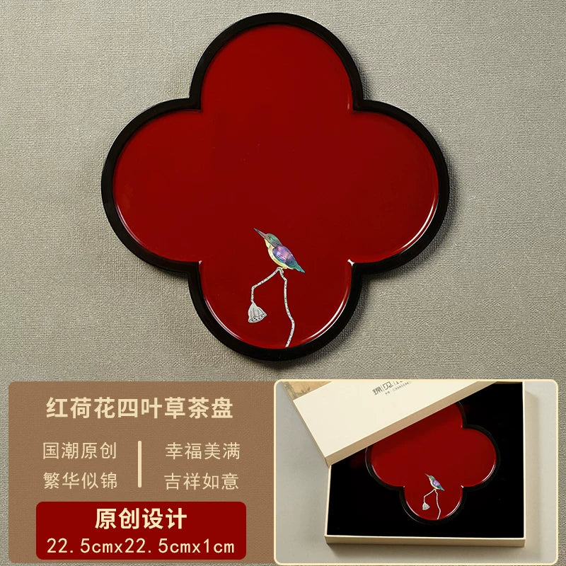 Luodian Lacquer Tea Tray - Solid Wood Tea Ceremony Table