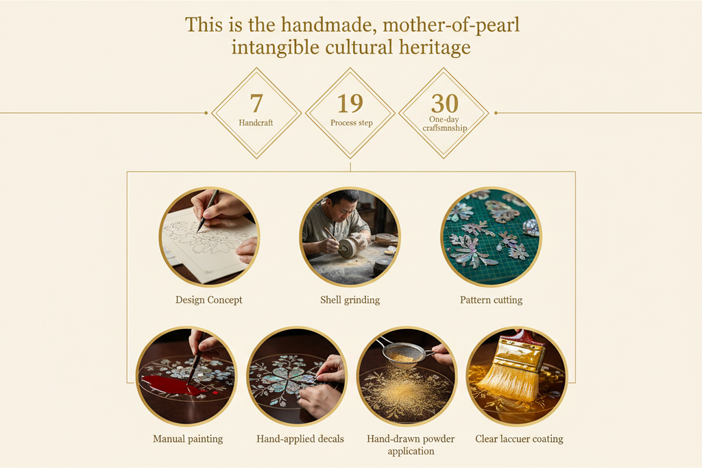 手工贝壳漆器工艺流程图 - 7道工序展示
